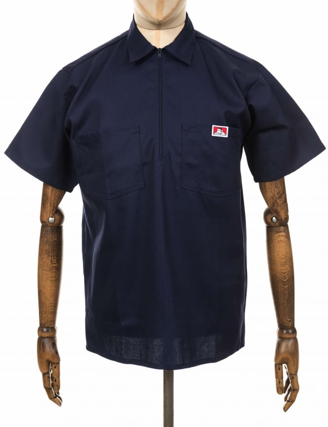 Half Zip Short Sleeve Work Shirt - Navy